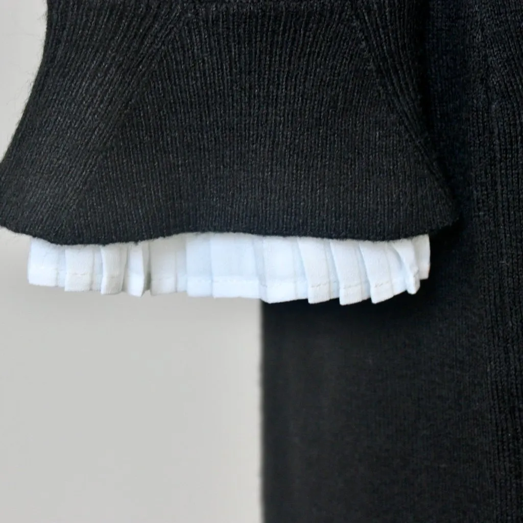 Vince Camuto Black Sweater Ruffle Collar Knee-Length Preppy Cute Dress Small - Image 4