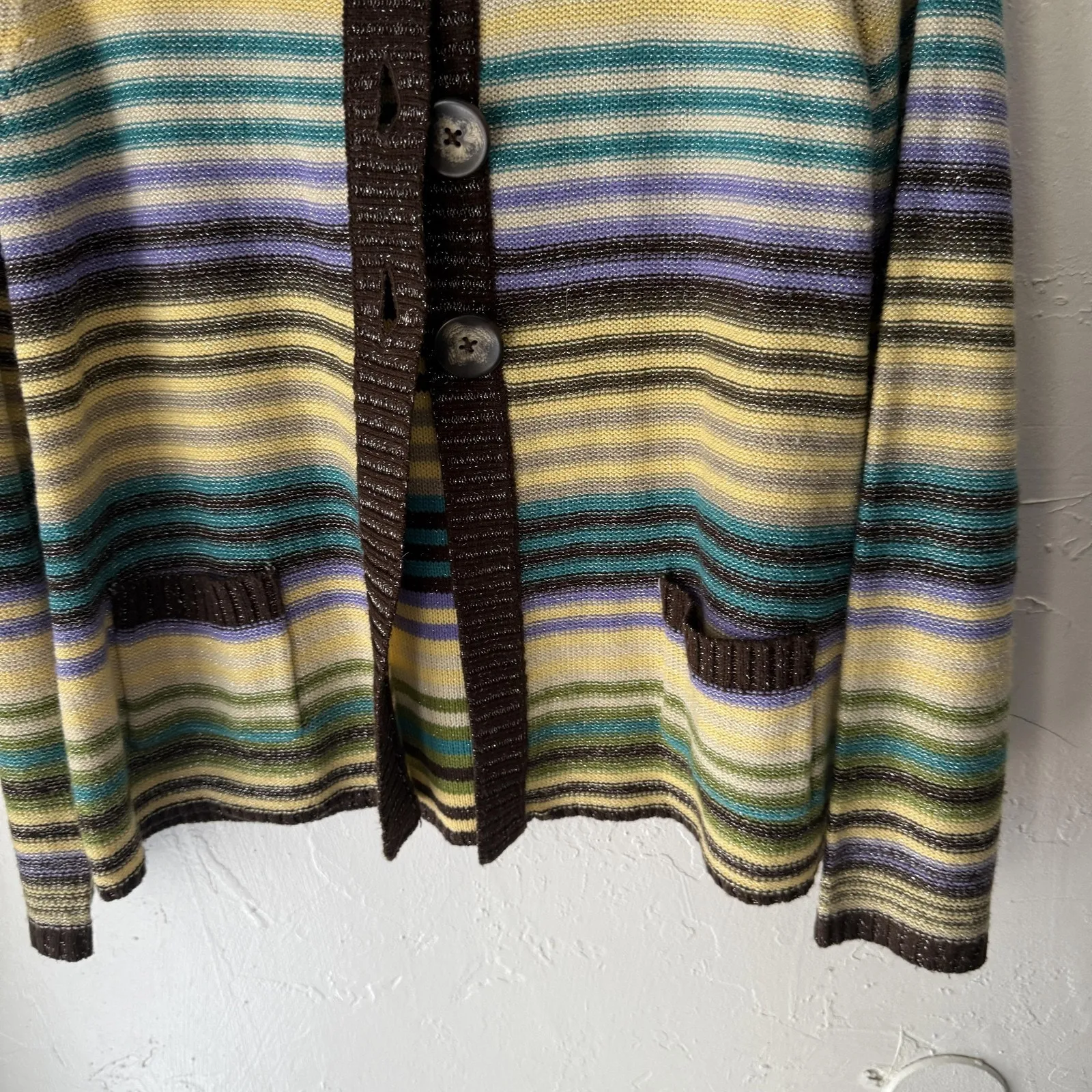 Mountain Lake Sweater Y2k Large Petite Multicolor Stripe Button Front Cardigan - Image 3