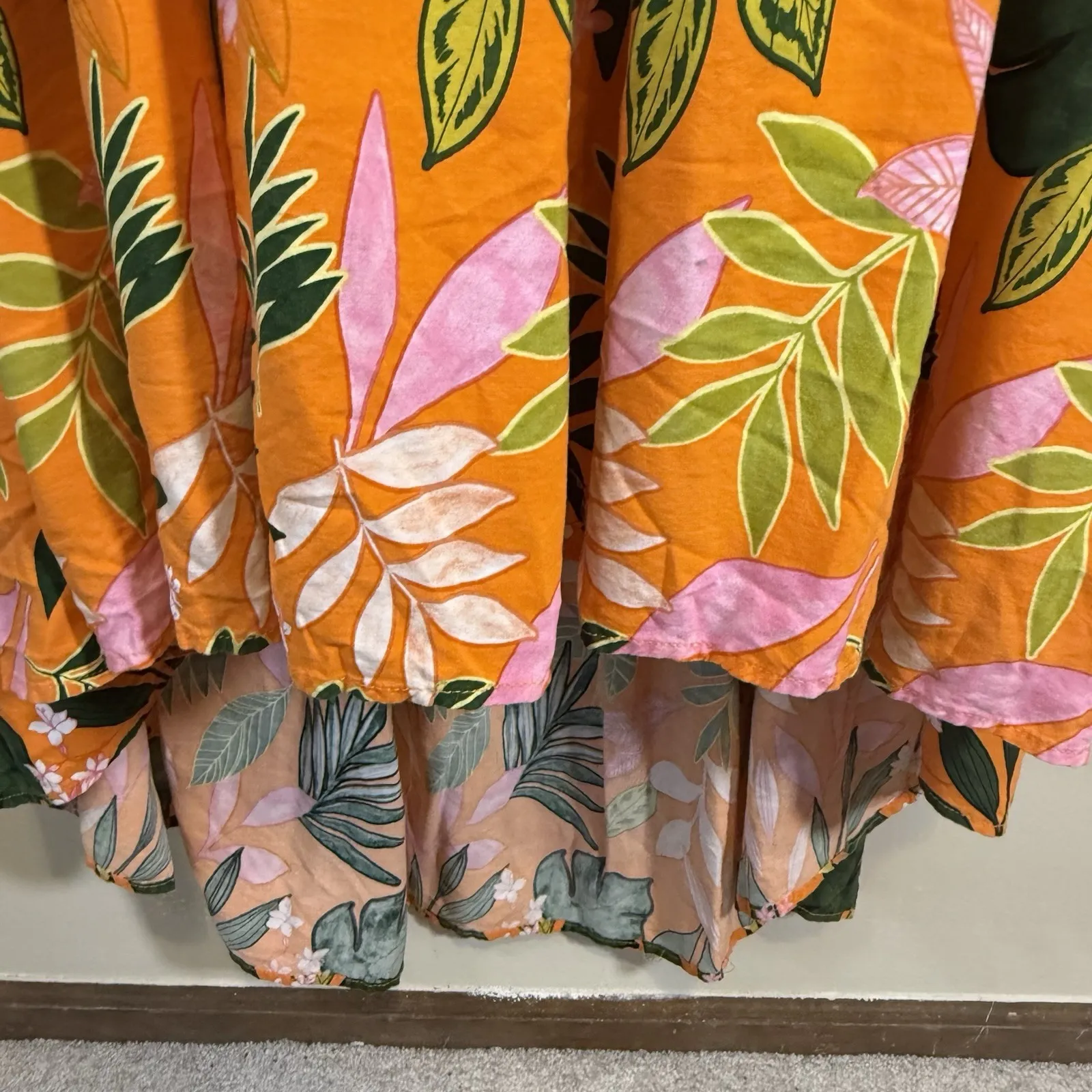 Eloquii Orange Tropical Midi Dress Size 20 Puff Sleeve Square Neck Plus Resort - Image 6