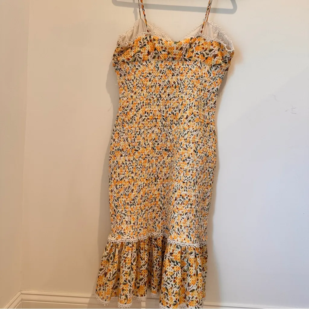 NWT FARM Rio Smocked Midi Floral Sundress Size L Yellow - Image 3