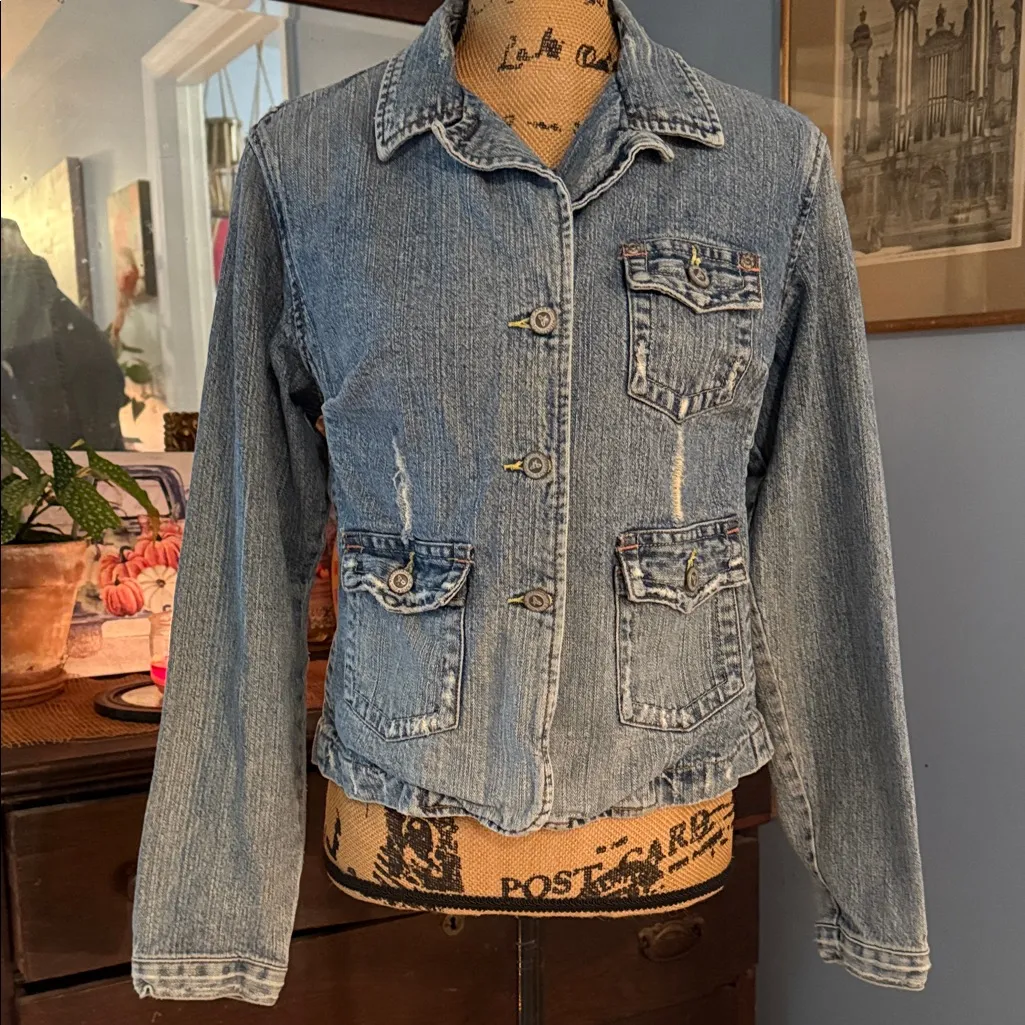 Rampage Y2K Light Blue Distressed Denim Blue Jean Jacket - Image 2