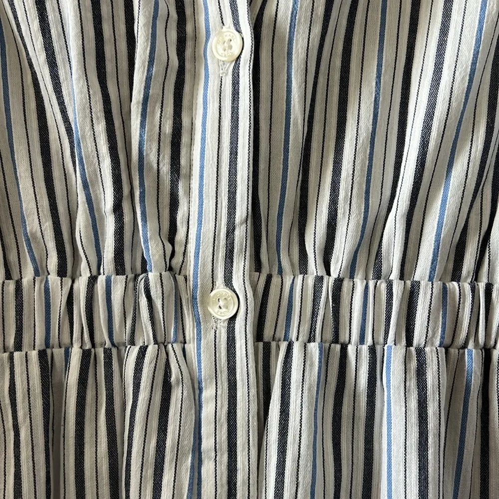 Michael Michael Kors‎ Striped White Blue Cotton Gauze Tiered Midi Dress Large - Image 7