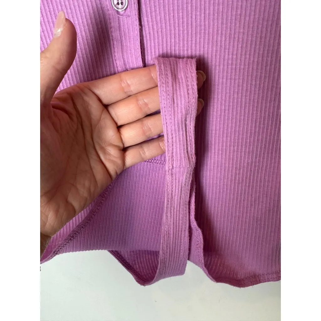 Monrow Bodysuit Women XS Purple‎ Ribbed Crew Henley Neck Short Sleeve Pull - Image 9