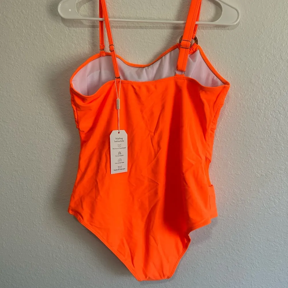 Vibrant Orange One Piece Swimsuit Size XL - Image 2
