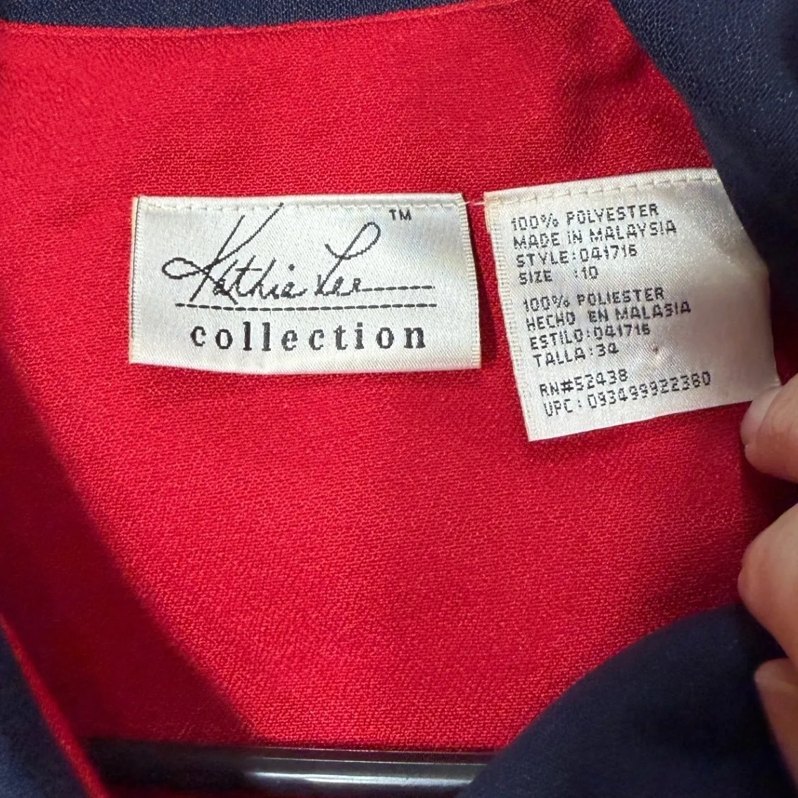Kathie Lee Collection Womens Red Button Front Blazer Jacket Navy Collar Size 10 - Image 5