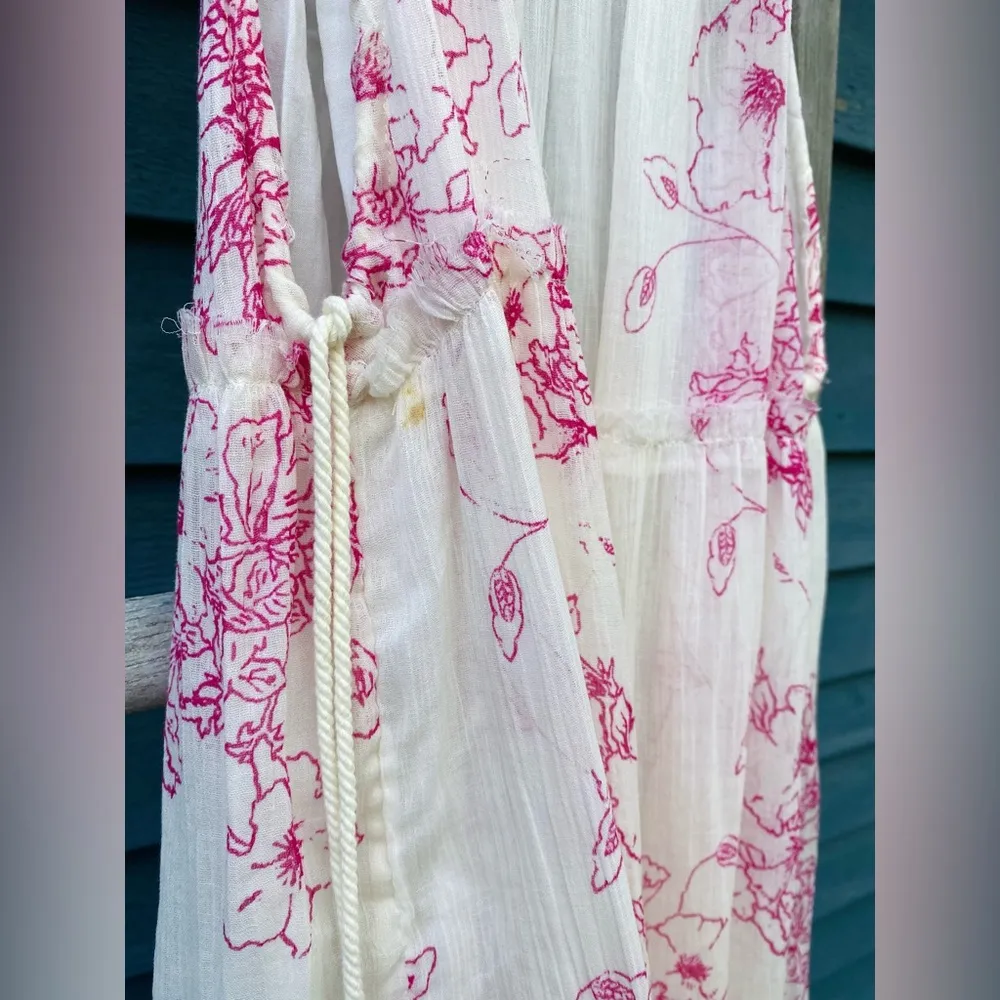 Free People white/pink floral tiered raw hem boho maxi dress - Image 5