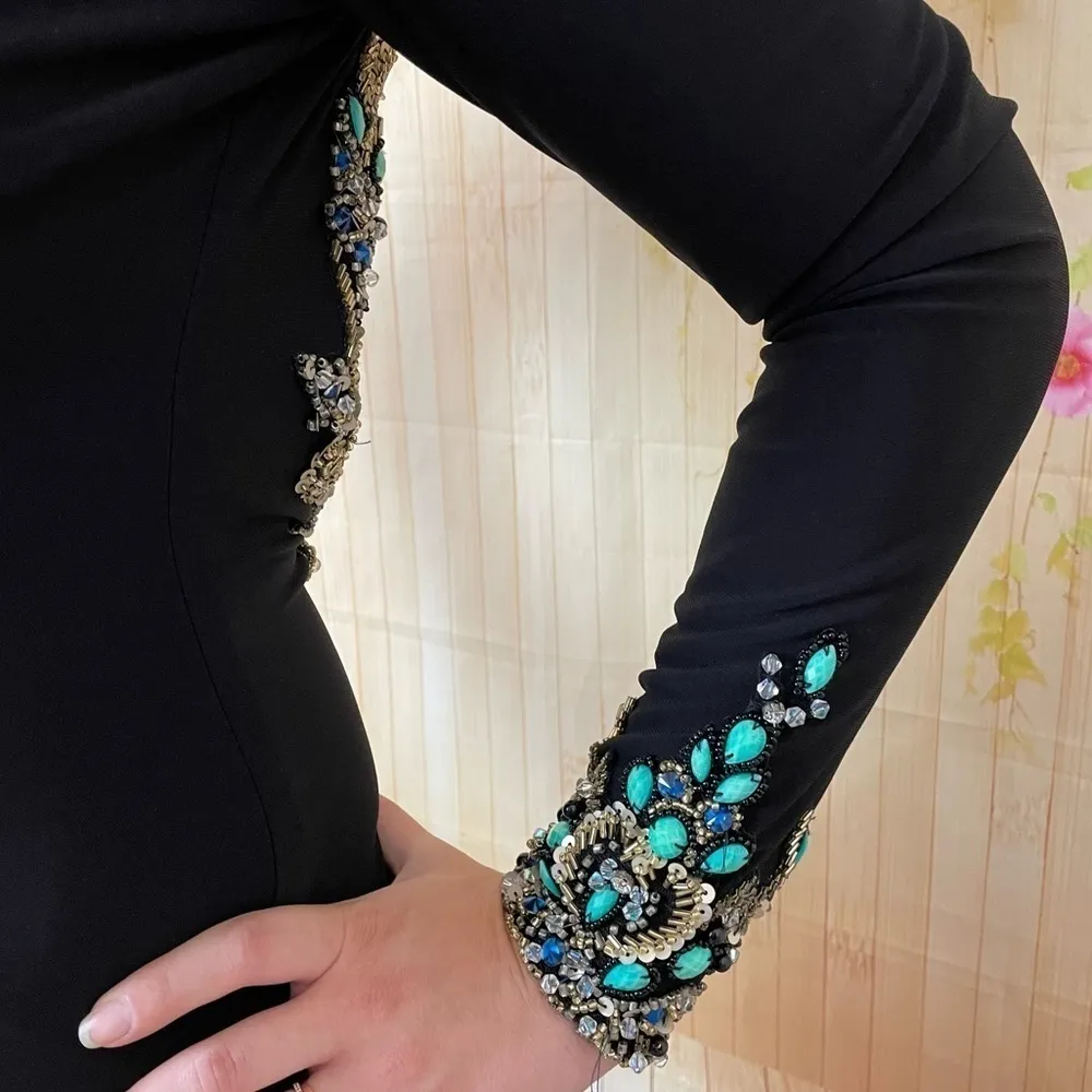 MORI LEE Black Beaded Mermaid Gown Size 0 - Image 10