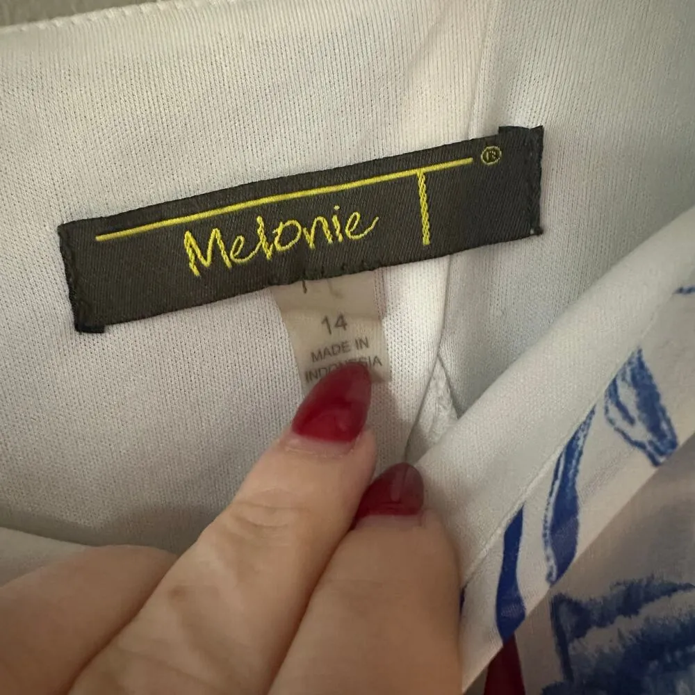 Melonie T White and Blue Floral Square Neck A - Image 8