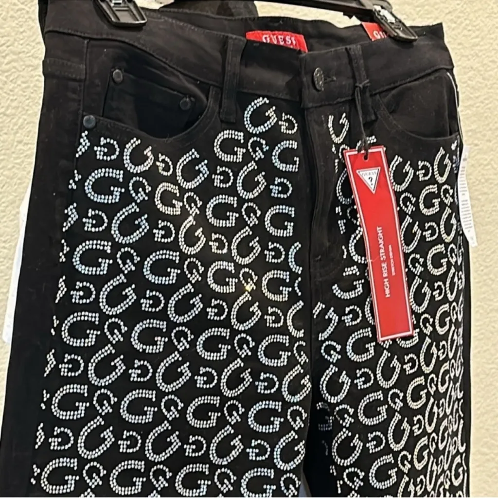 GUESS Black High Rise Jeans with Silver G Logo - Image 10