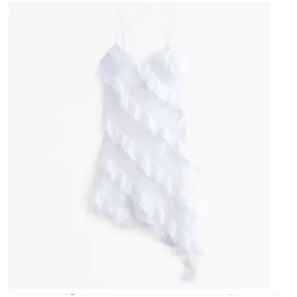 Abercrombie and Fitch White Ruffle Slip Asymmetrical Dress Size Large TALL NWT - Image 2