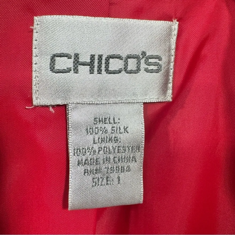 Chico’s Red Textured 100% Silk Lightweight Belted Waist Trench Coat Size 1/M - Image 13