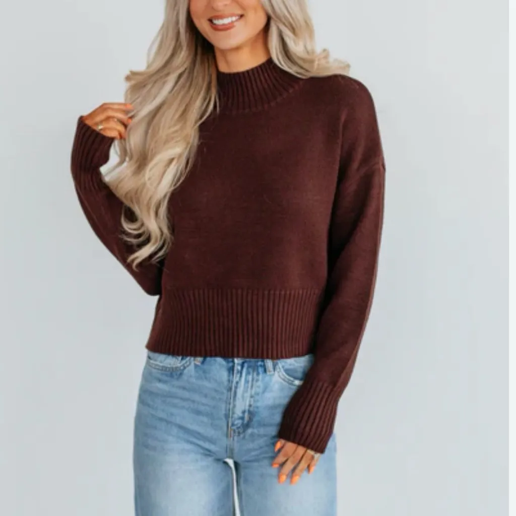 Brown Ribbed Turtleneck Sweater - Image 4
