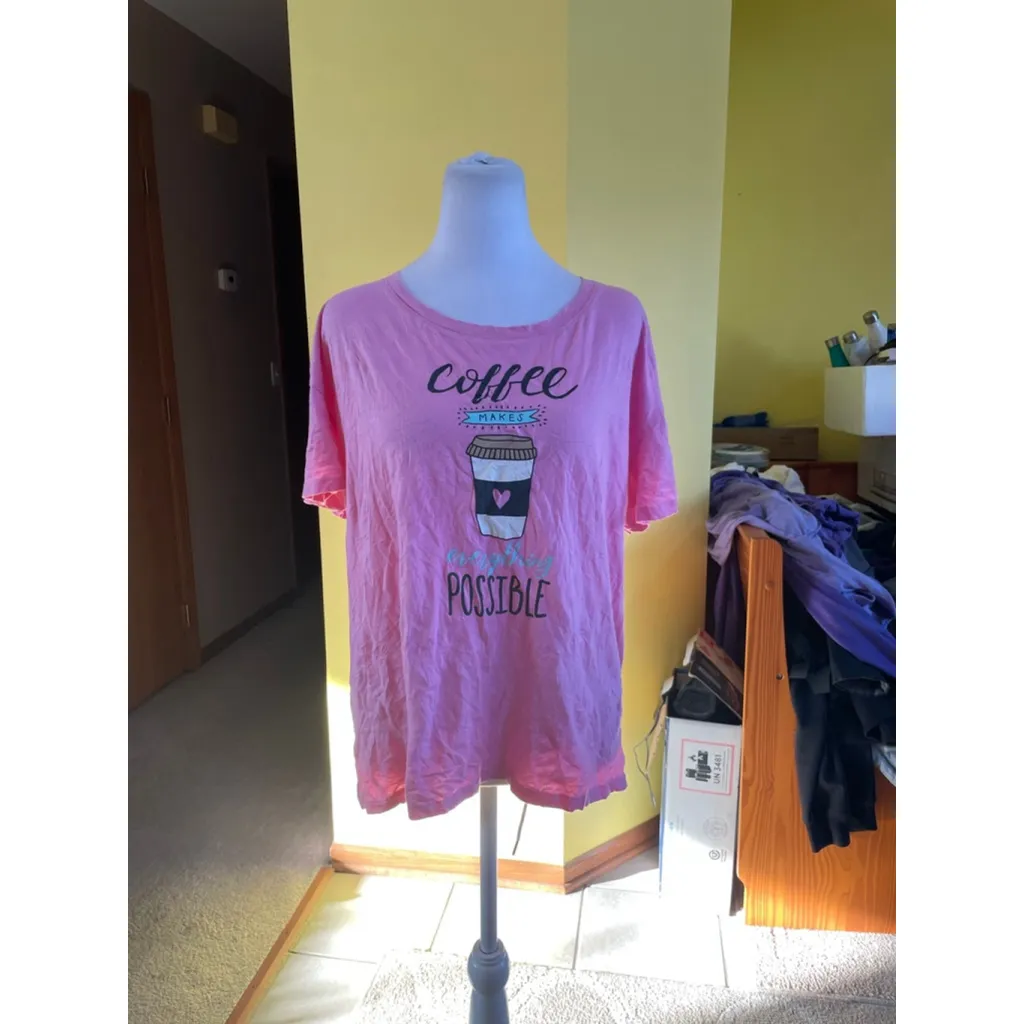 Women's Secret Treasures Pink Black Coffee Graphic Pajama T-Shirt XL - Image 2