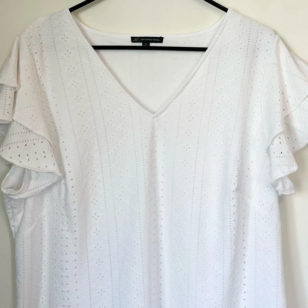 Adrianna Papell White Eyelet Ruffle Blouse - Size: 1X - Image 2