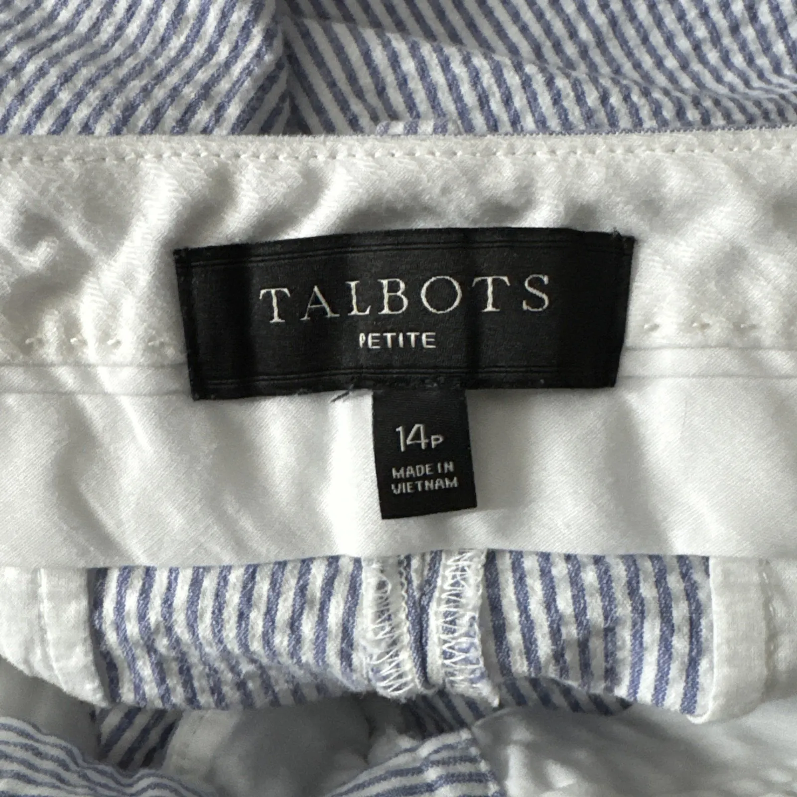 Talbots Crop Pant Women 14P Blue White Stripe Coastal Grandmillennial Seersucker - Image 6