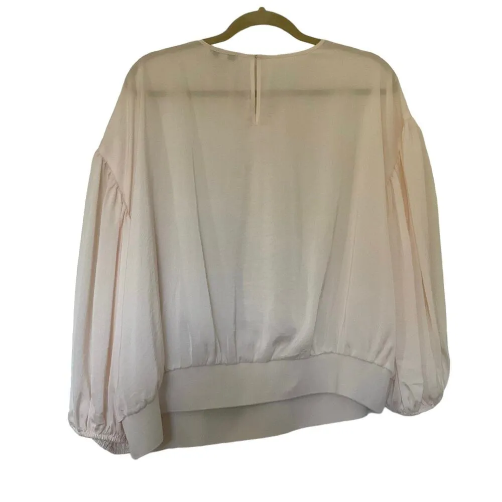 Express Peach Satin Round Neck Balloon Sleeve Women's Top Size XL | 6-13 - Image 2