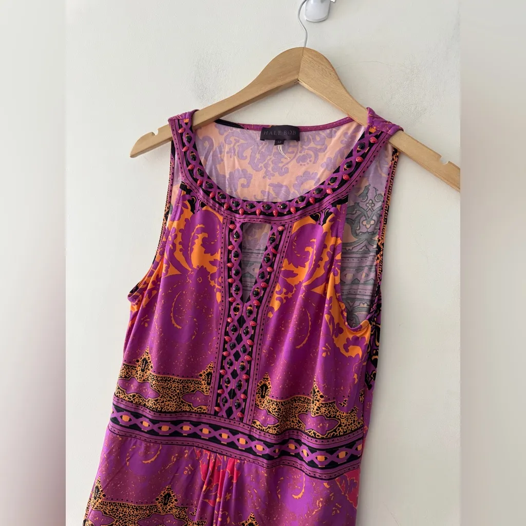 Hale Bob Woman’s Sleeveless Beaded Boho Style Straight Dress Orange Purple - Image 2