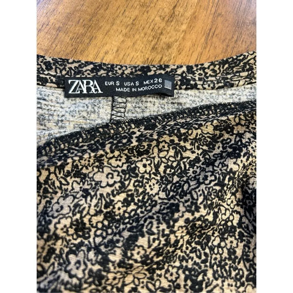 Zara Prairie Dress Womens Brown Black Floral Puff Long Sleeves Size Small - Image 5