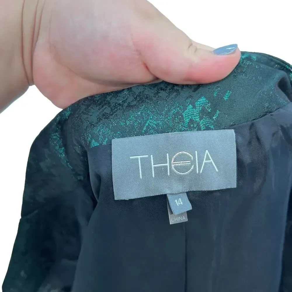 Theia Green‎ Jacquard Cropped Evening Jacket Short Sleeve Size 14 Green - Image 9