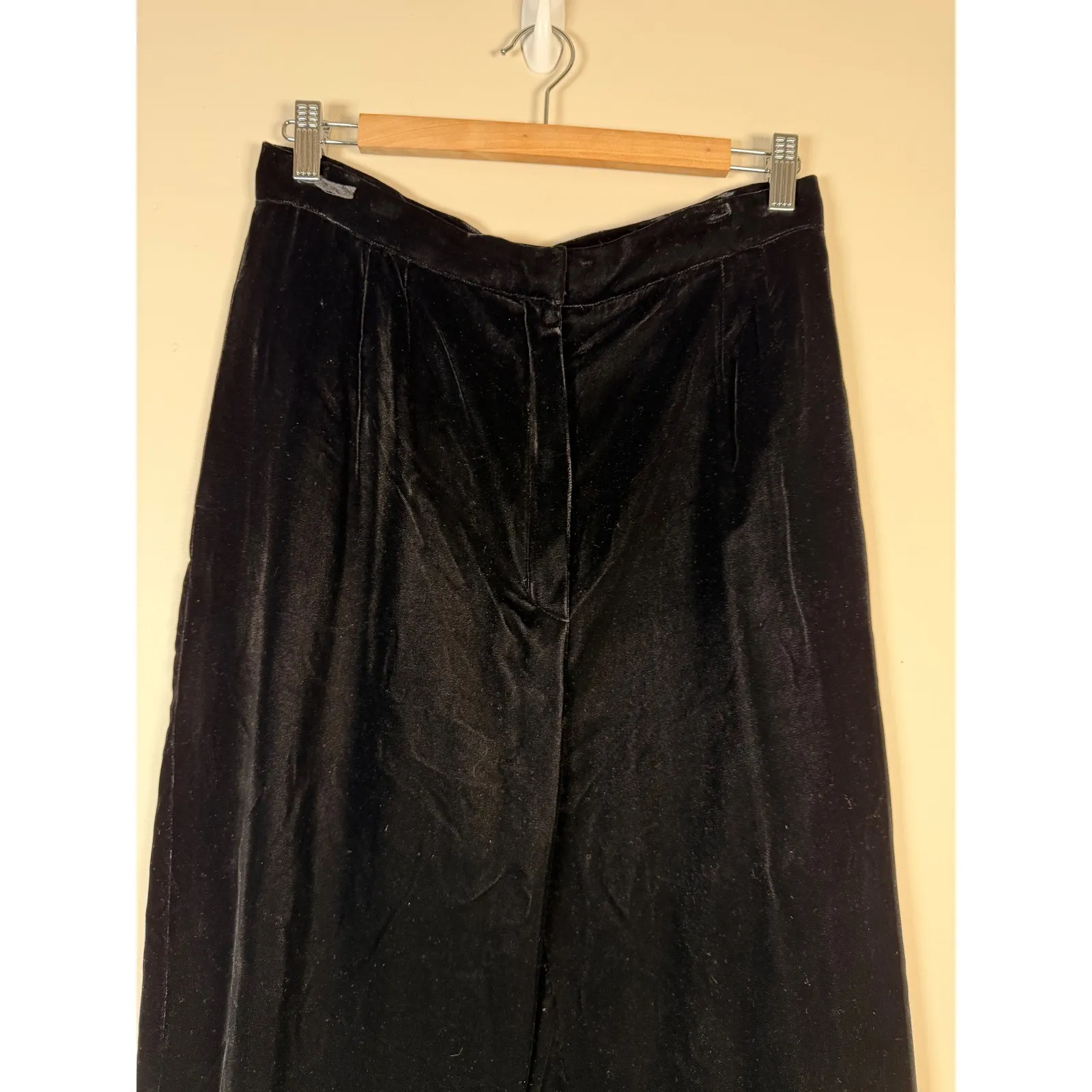 Panache Black Velvet Wide Leg Pleated High Waisted‎ Dress Pants Size 14 - Image 2