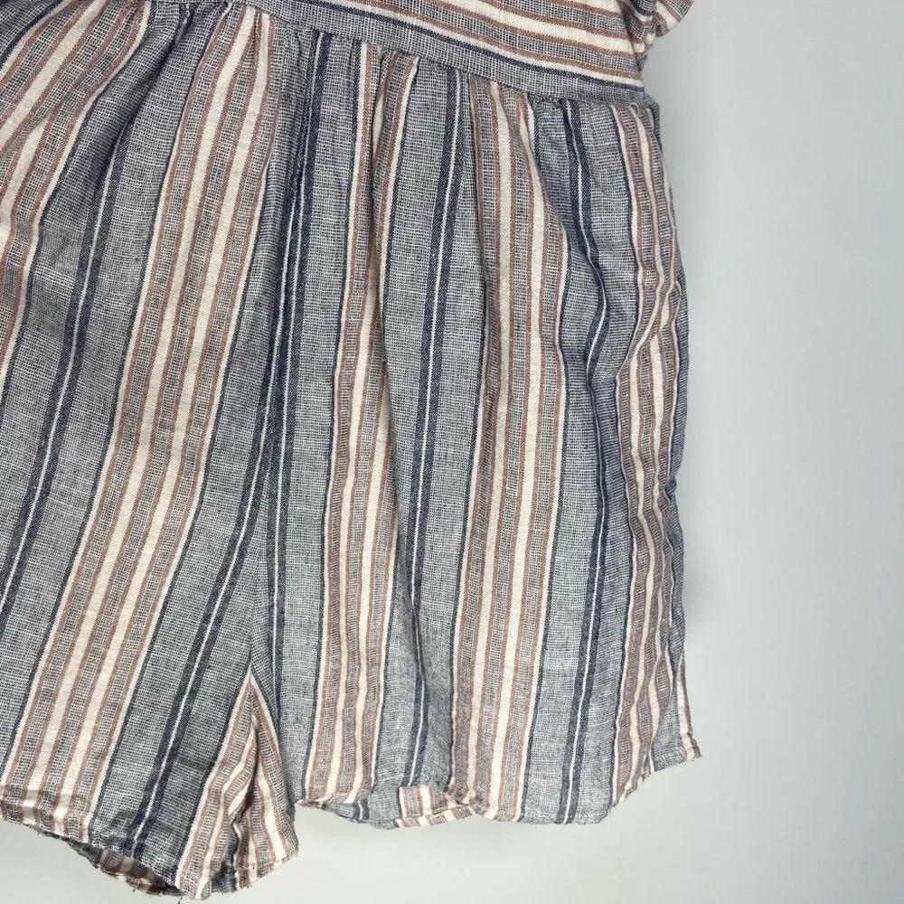 American Eagle Stripe Linen Romper Vacation Coastal Cottage Boho White Beach S - Image 10