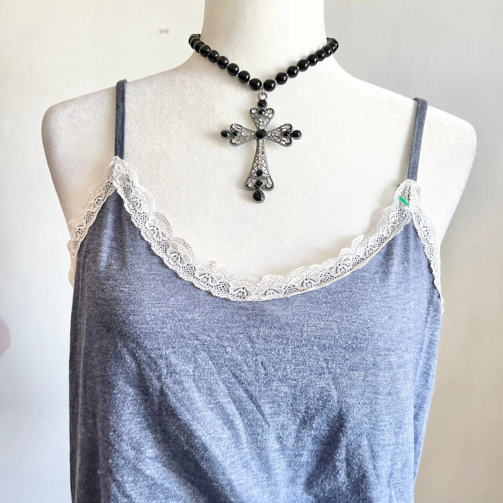 Vintage Blue Lace‎ Trim Tank Top, Coquette, Cottagecore, Vintage, Large - Image 2