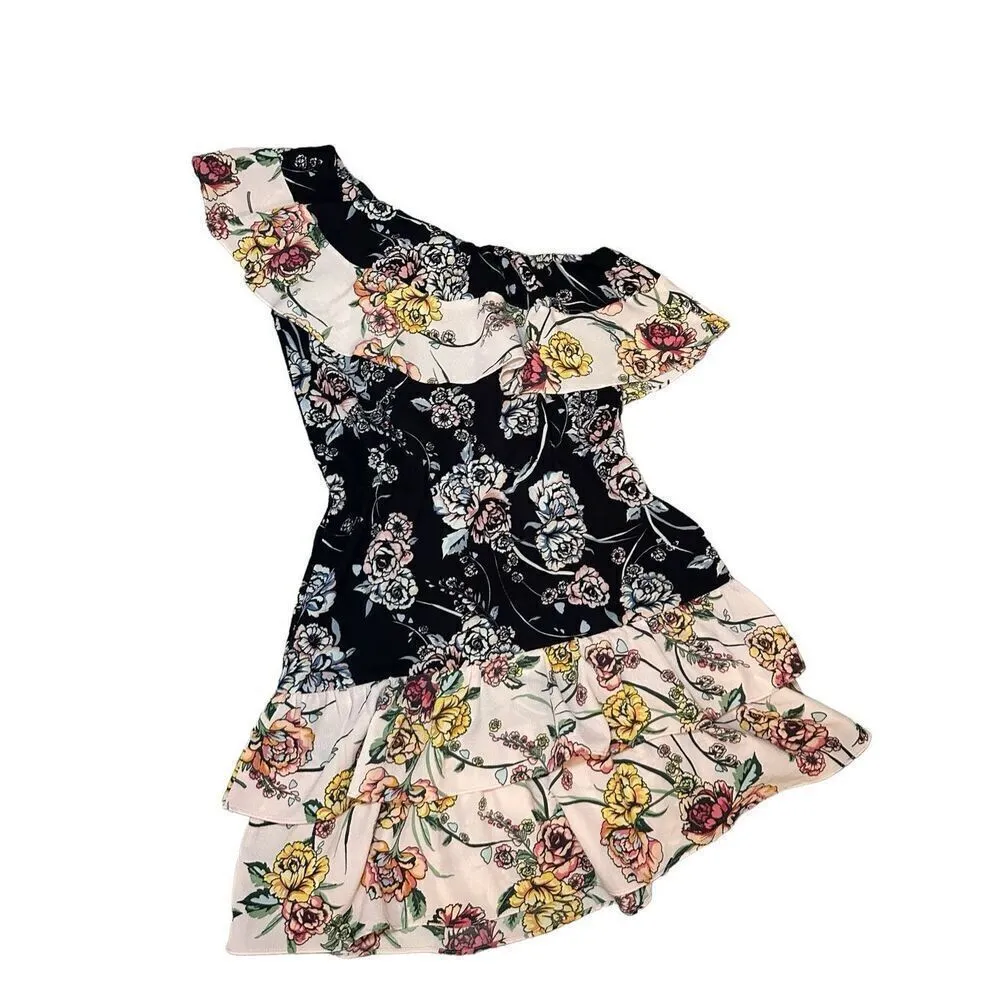 Aqua Pink Ruffle One Shoulder Tiered Mini Dress Size XS - Image 4