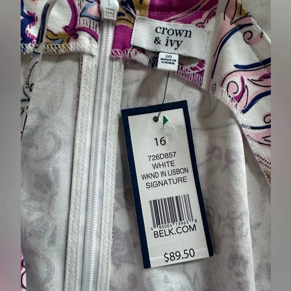 Crown Ivy Cotton Stretch Multi Colored White Eyelet Trim Sheath Dress Sz 12 - Image 2