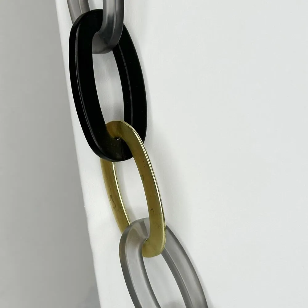 Chunky Plastic and Gold Tone Metal Chain Link Long Necklace - Image 5