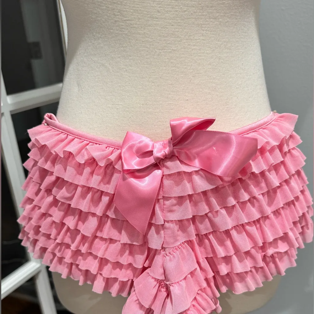 Velvet Kitten Pink Ruffled Lingerie Bloomer Boyshort with Candy Embellishments - Image 3