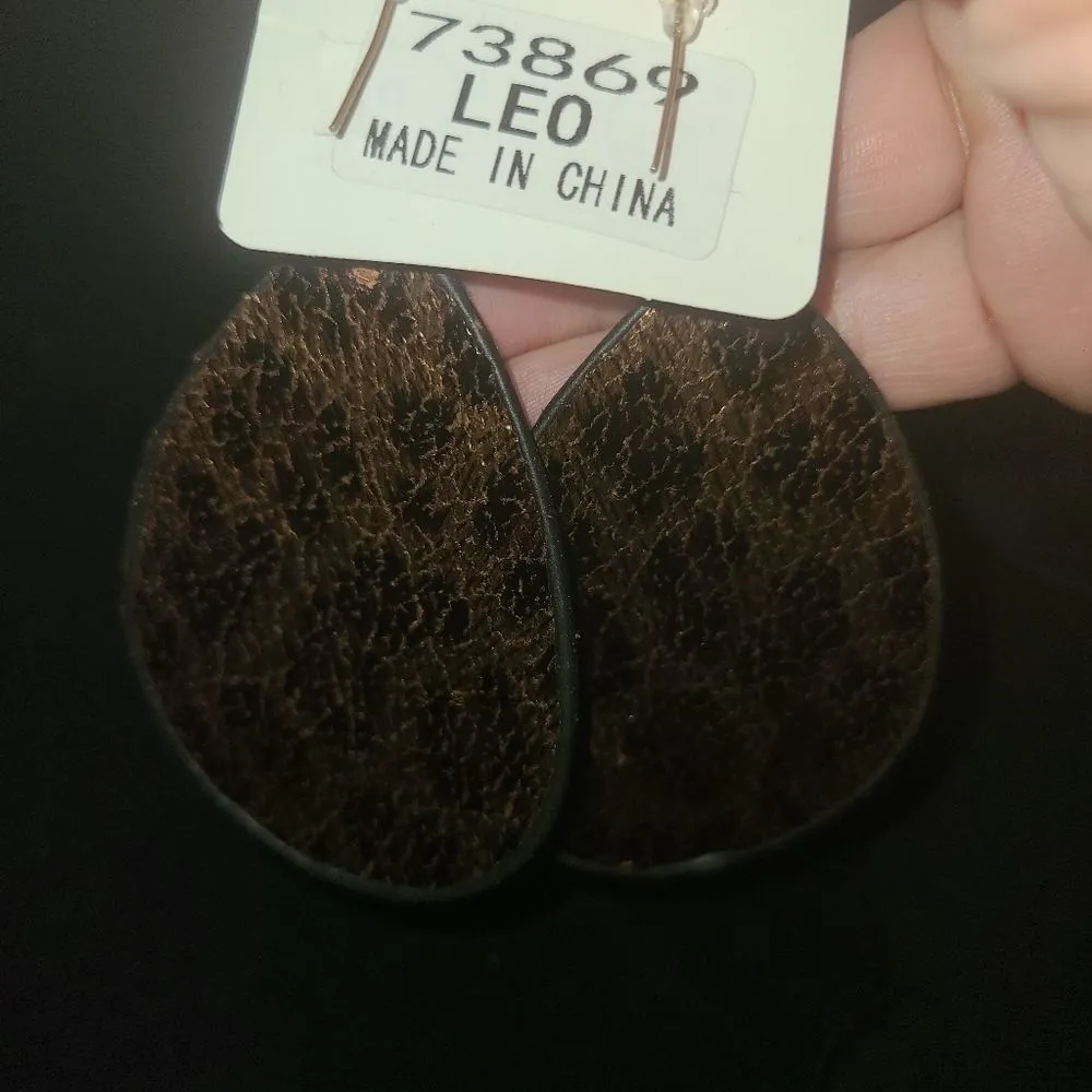 Emma Leopard Leather Earrings‎ Brown - Image 3