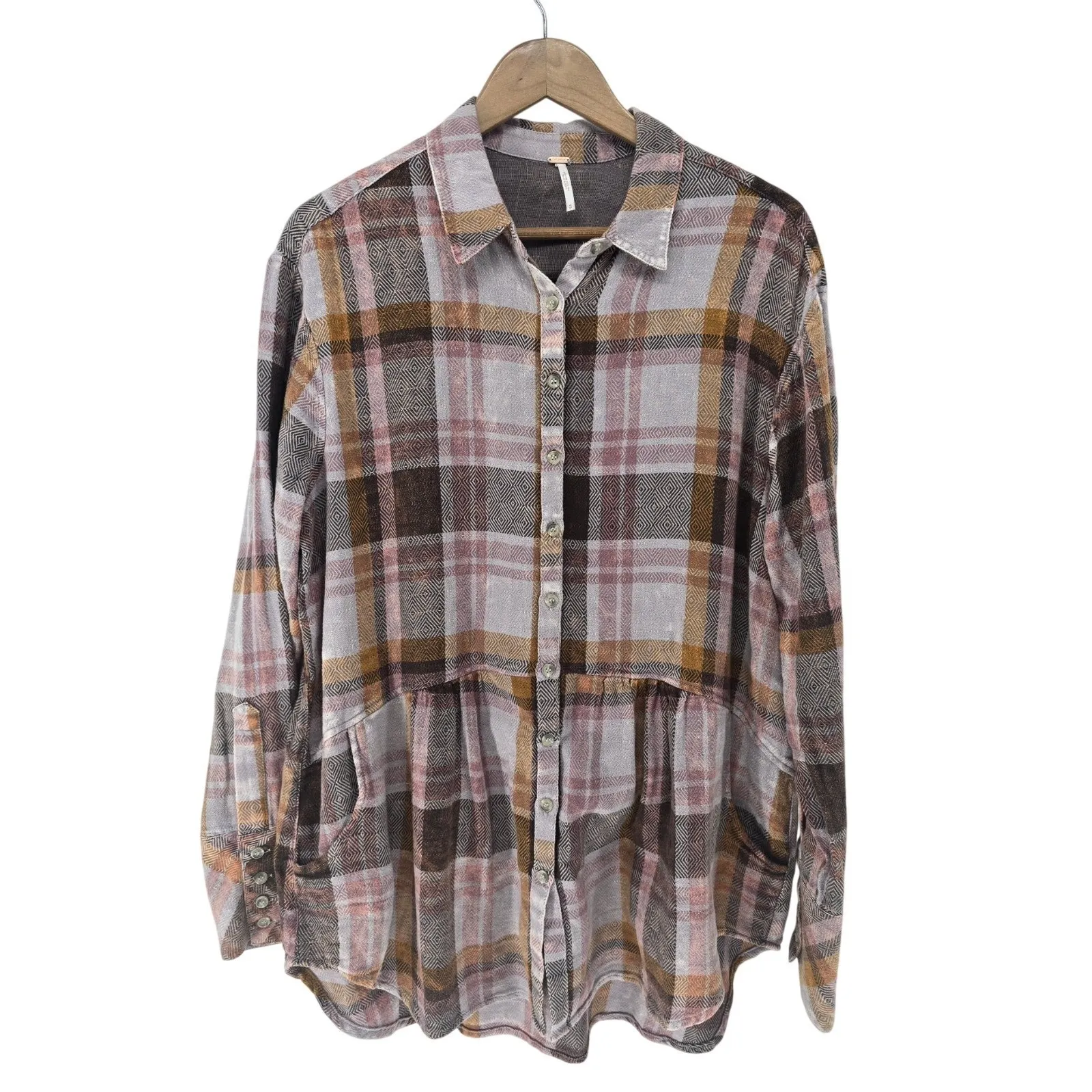 Free People Easy Street Shirt Plaid‎ Button Up Medium - Image 2