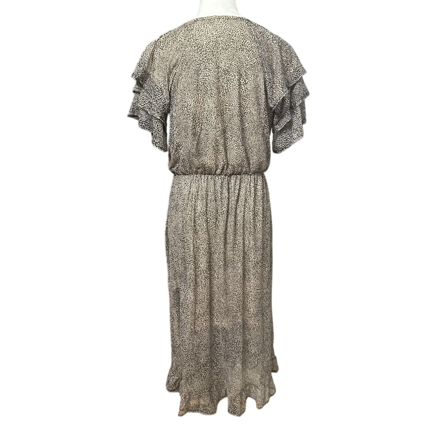 Bobeau Midi Dress Fit & Flare Spotted Flutter Sleeve Notch Brown Women's S NWOT - Image 5