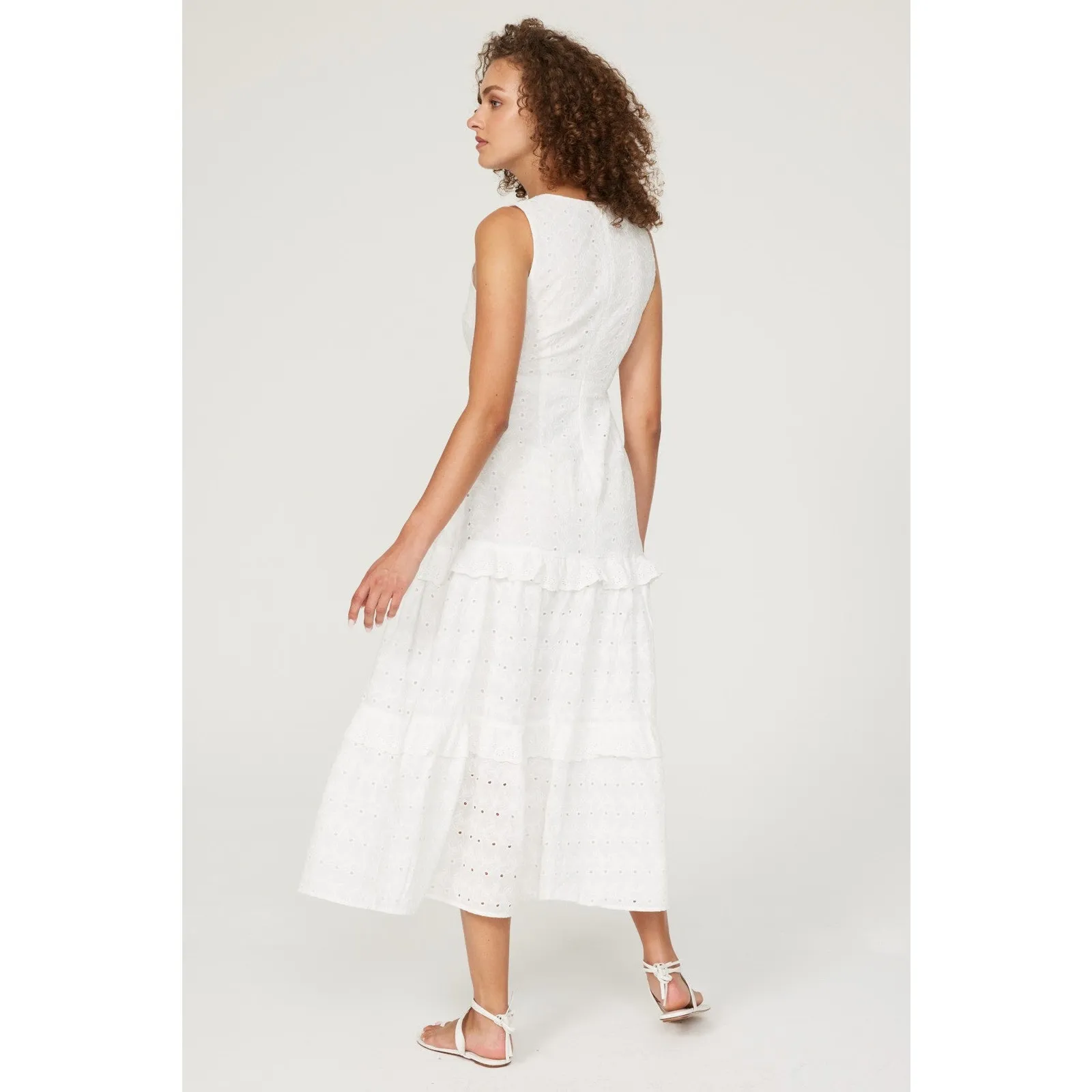 SLATE & WILLOW White Lace Eyelet Sleeveless 100% Cotton Midi Dress Size Medium - Image 2