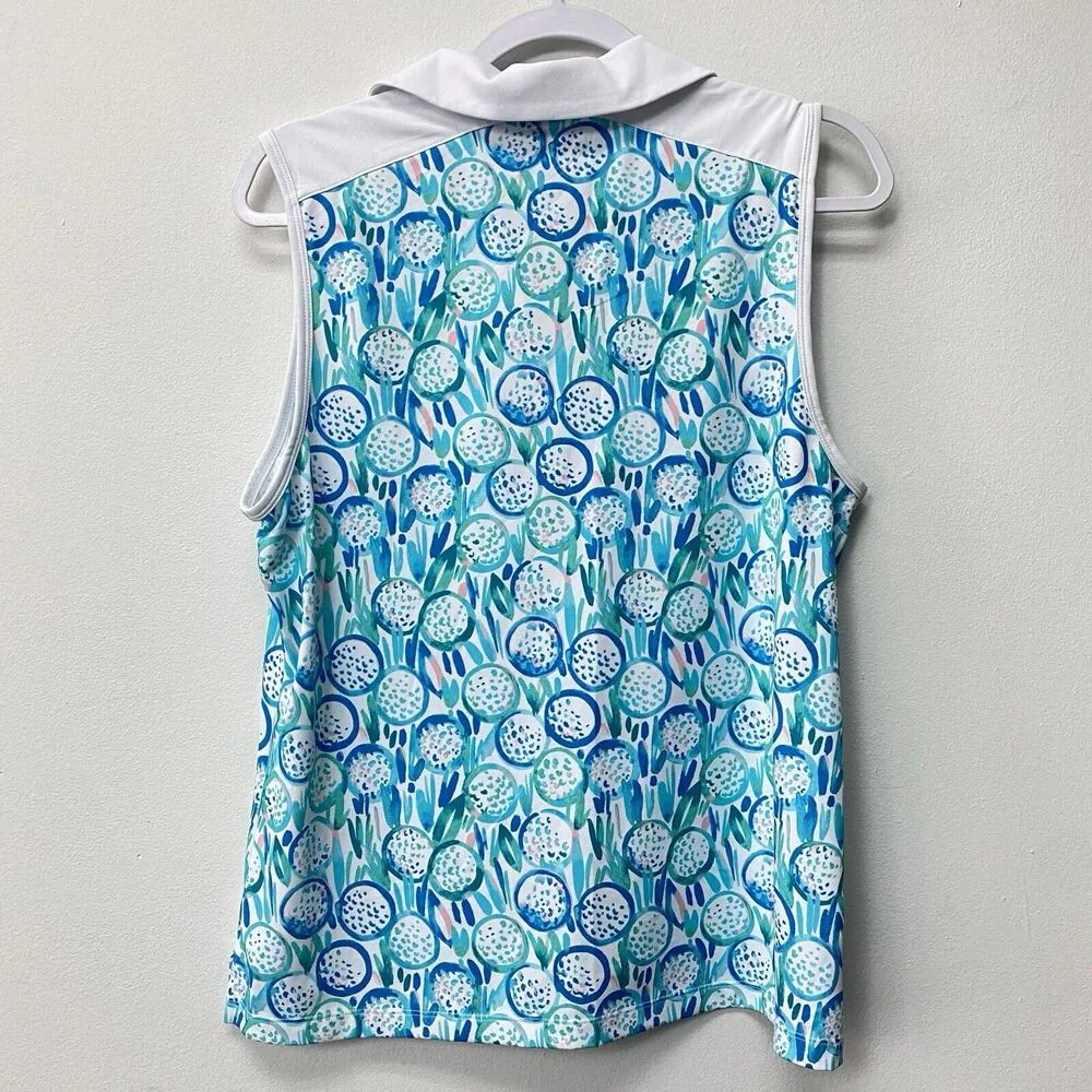 Lillie Green Lilly Pulitzer L Golf Tee Flowers Sleeveless Button Collared Sports - Image 2