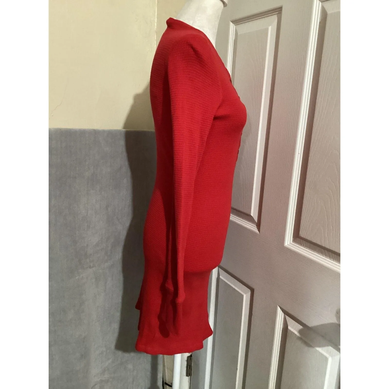 Wilfred Free Dress Womens XS Red Thermal Waffle Henley Long Sleeve Tunic Knit - Image 3