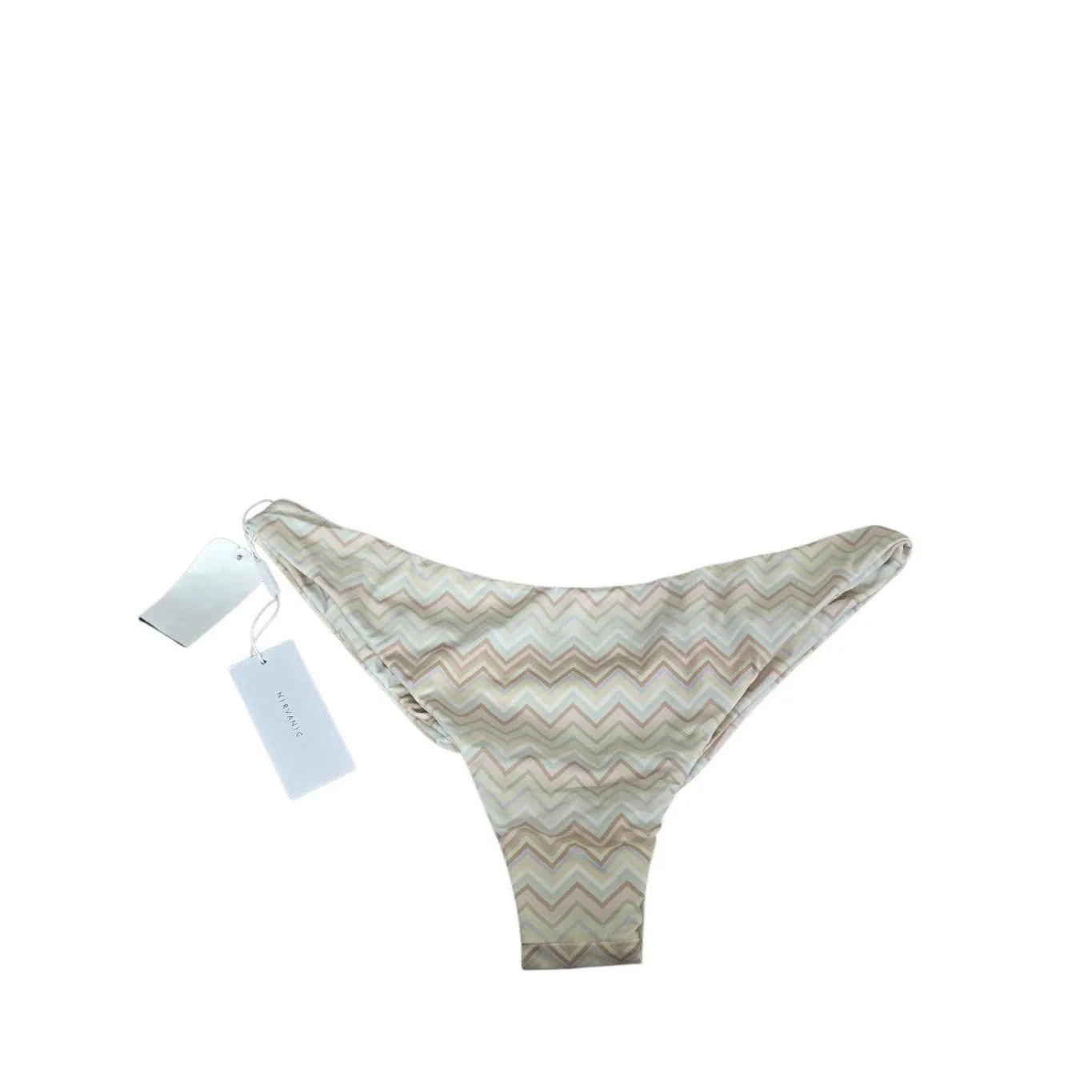 Nirvanic Deia Bikini Eco Seashell Zig Size Large One Shoulder Neutral Colors NEW Tan - Image 4