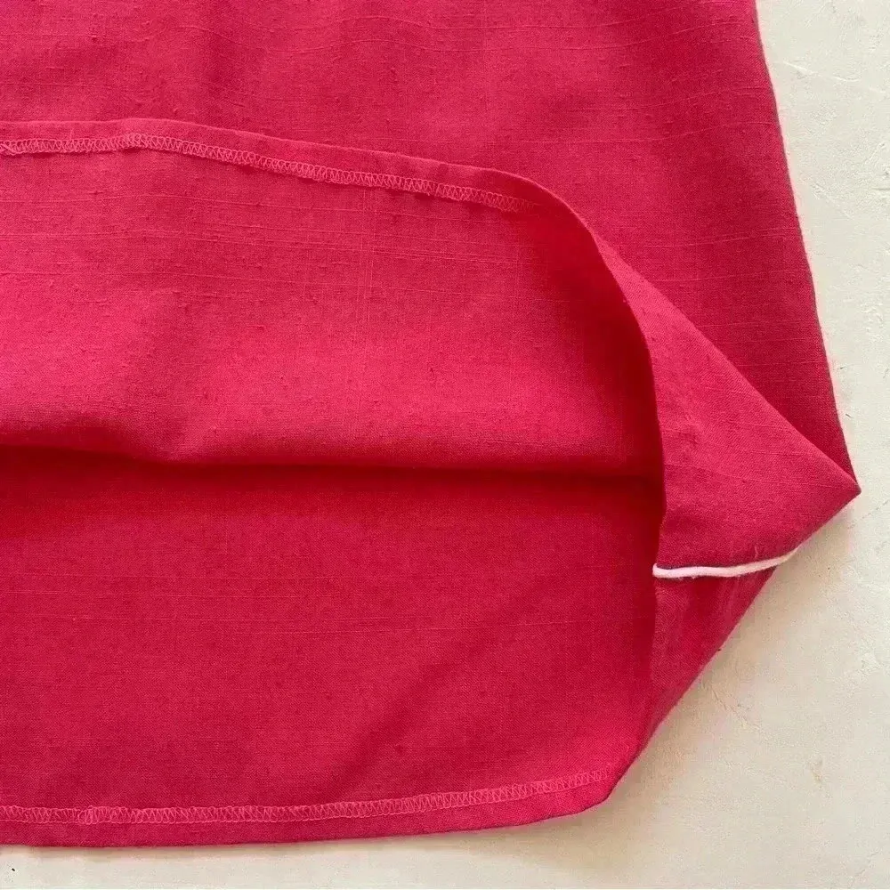 Vintage Breezy Dress Hot Barbie Pink Fushia Summer Light Linen Dress 80s - Image 8