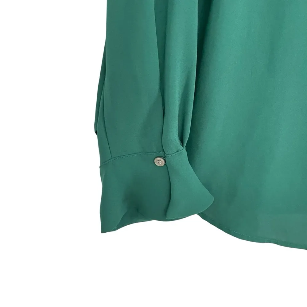 Loft Career Blouse Green Feminine Detail Ruffle Long Sleeve Pullover LP - Image 5