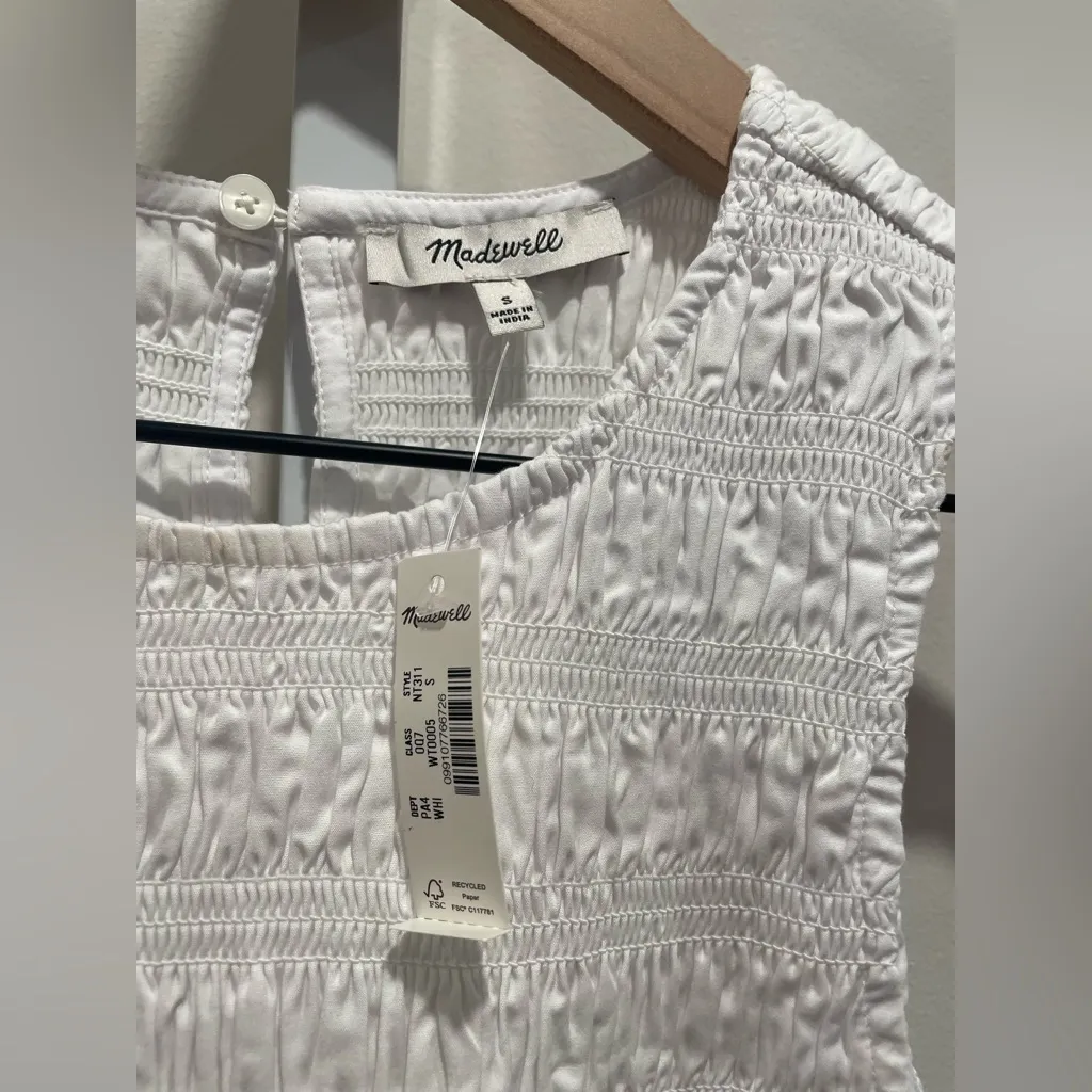 Madewell The Melody‎ Bubble-Hem Smocked Midi Dress In Poplin Size S - Image 7