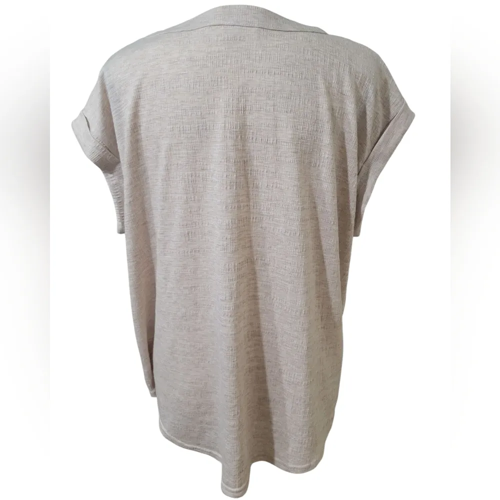 Jane + Delancey Casual Beige Top Short Cap Sleeve Buttons Textured Sz L Size L - Image 3