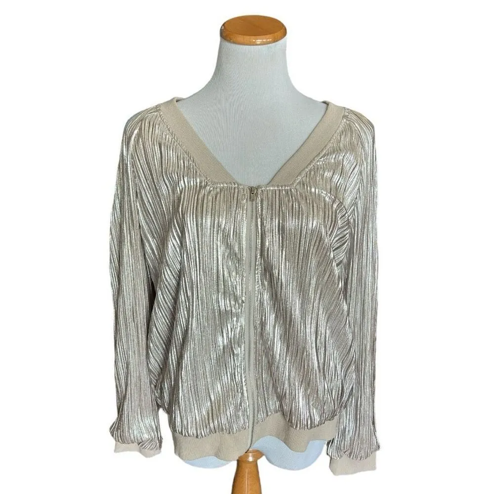 Womens Francesca’s Francescas Metallic Gold Cassie Pleated Bomber Jacket - Image 3