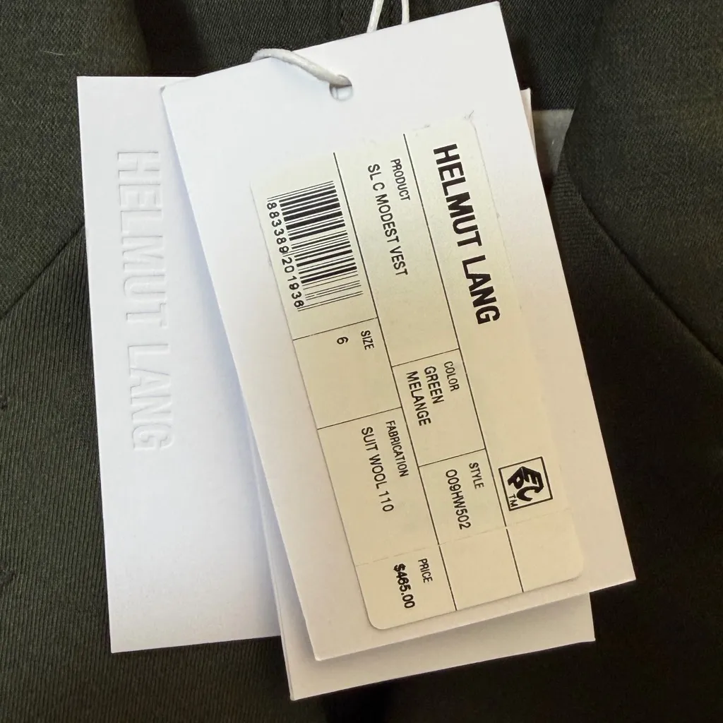 Helmut Lang SLC Modest Wool Vest – Green Melange – Size 6 – NWT - MSRP $465 - Image 4