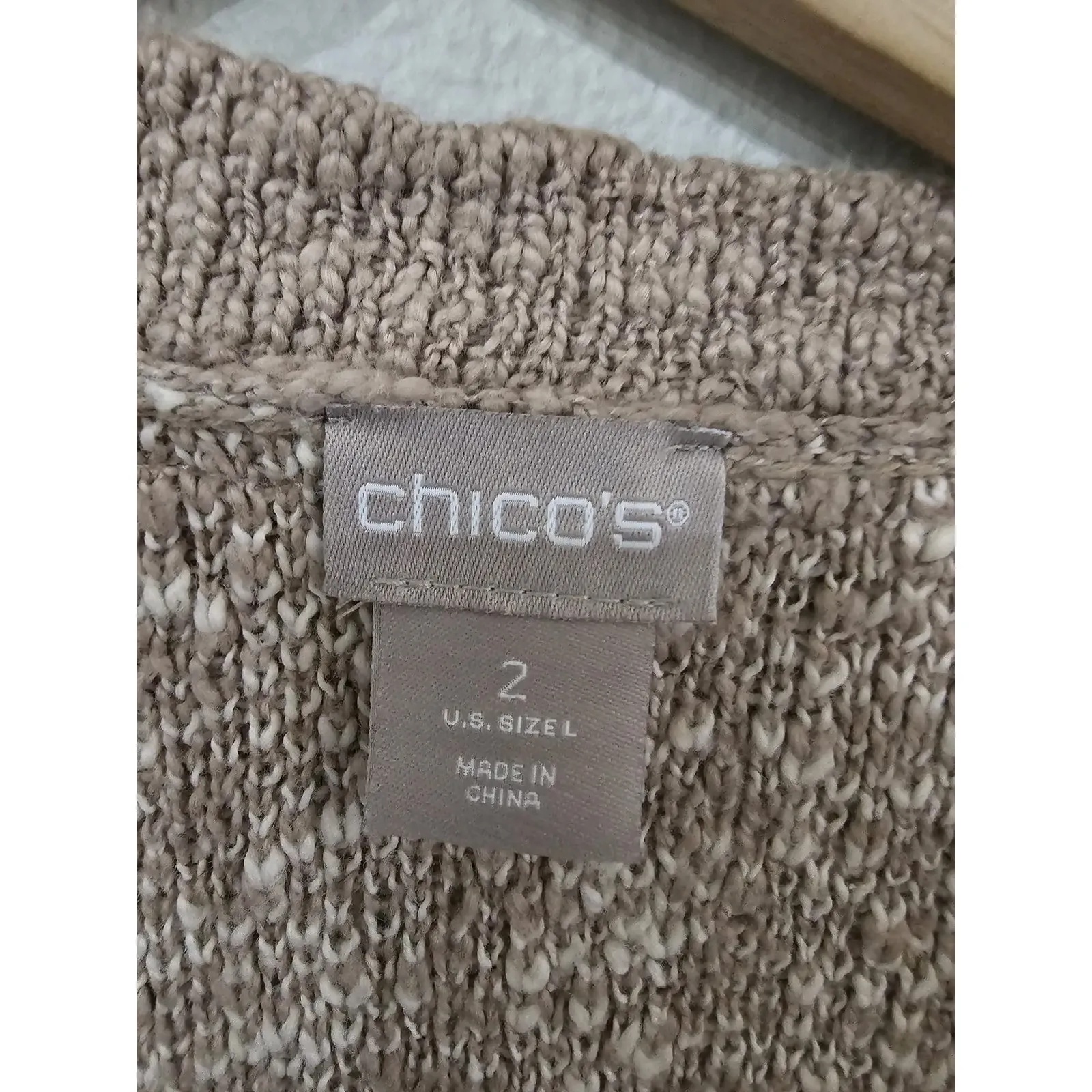 Chico's Novelty Yarn Detail Cardigan Sweater Womens Large Taupe Heather‎ Neutral - Image 5