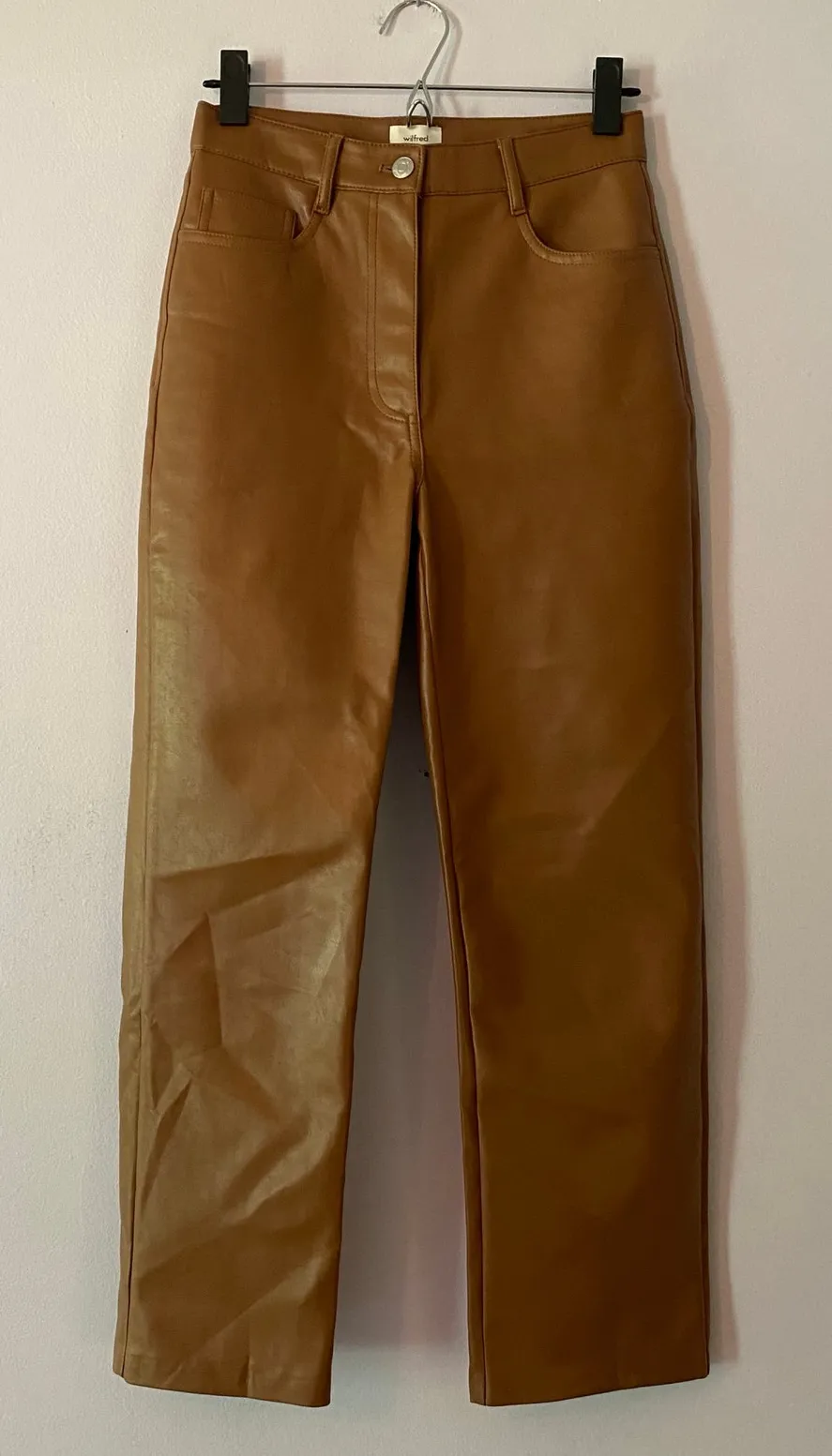 Aritzia Wilfred Vegan Leather Brown Straight Leg Pants Women's size 4 Small - Image 1