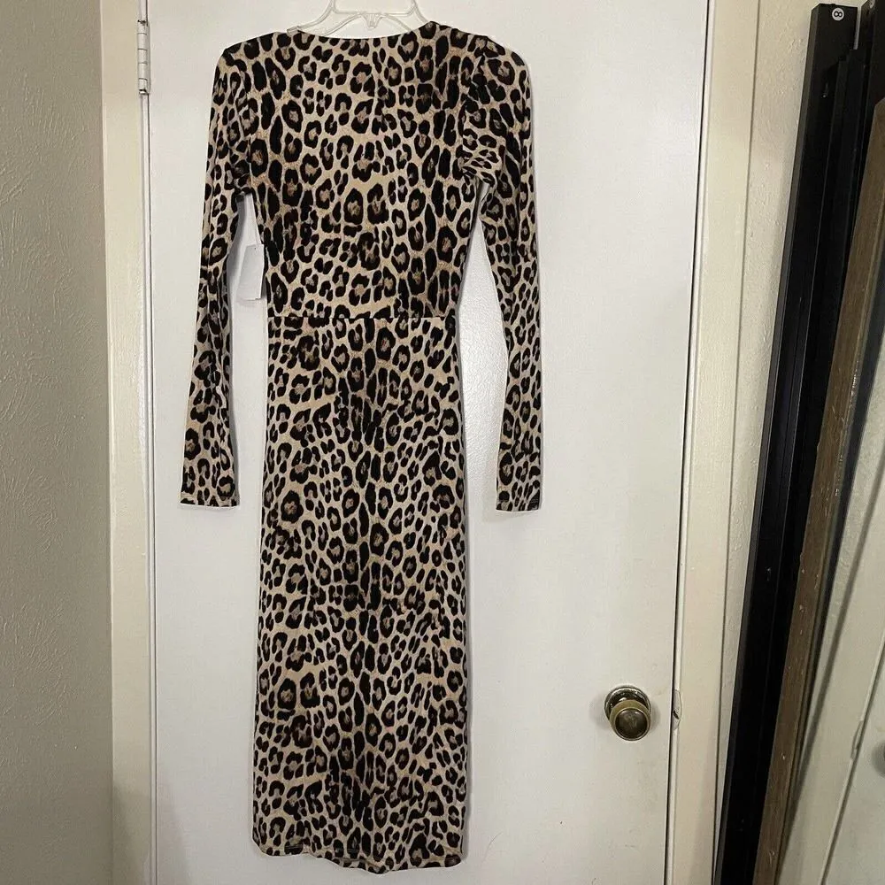 NEW Good American Good Touch Animal Print Long Sleeve Midi Dress size 0 XS - Image 8