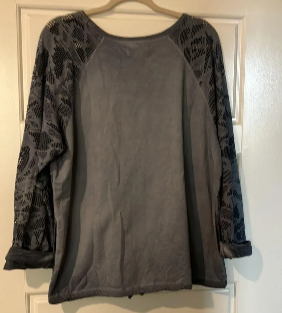 Anthropologie Saturday Sunday Blue Laser Cut Long Sleeve Top Size Medium - Image 5