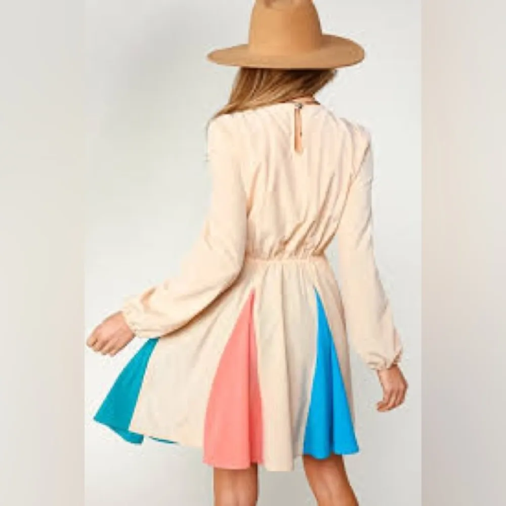 Sugarfox Colorblock Skater Style Dress Twirl Skirt Long Sleeve Size S Orange - Image 2