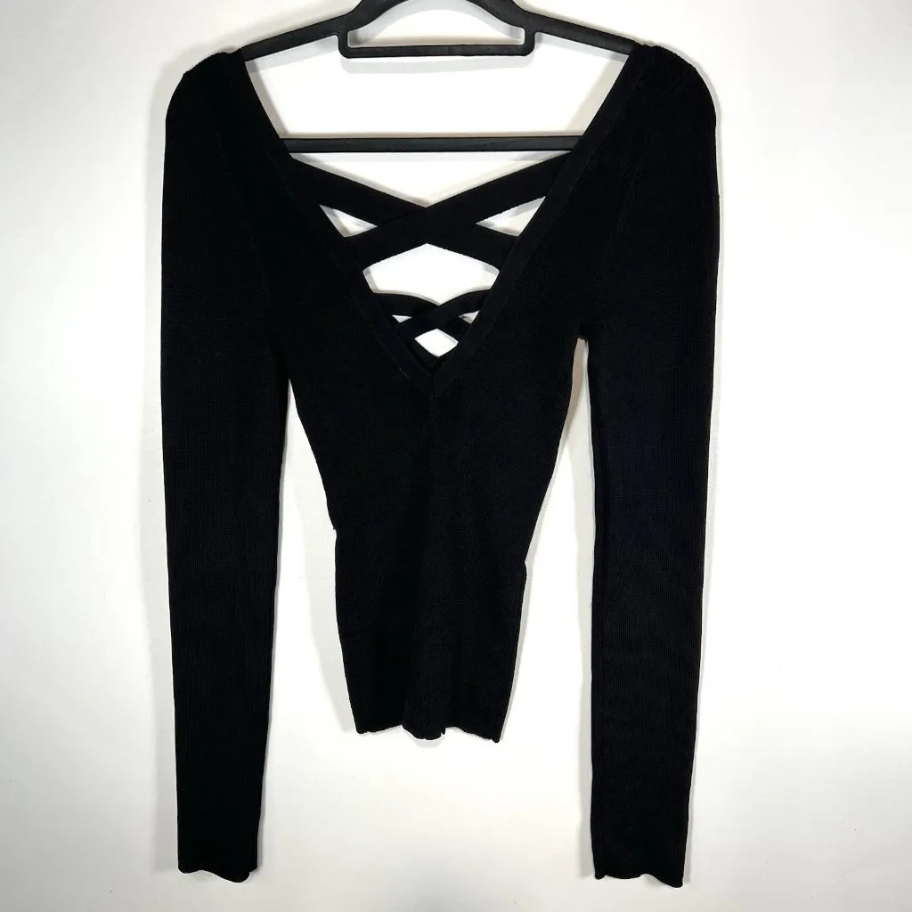 Free People Women's Bodycon Peephole Black Pullover Sweater Viscose‎ Medium Boho - Image 8