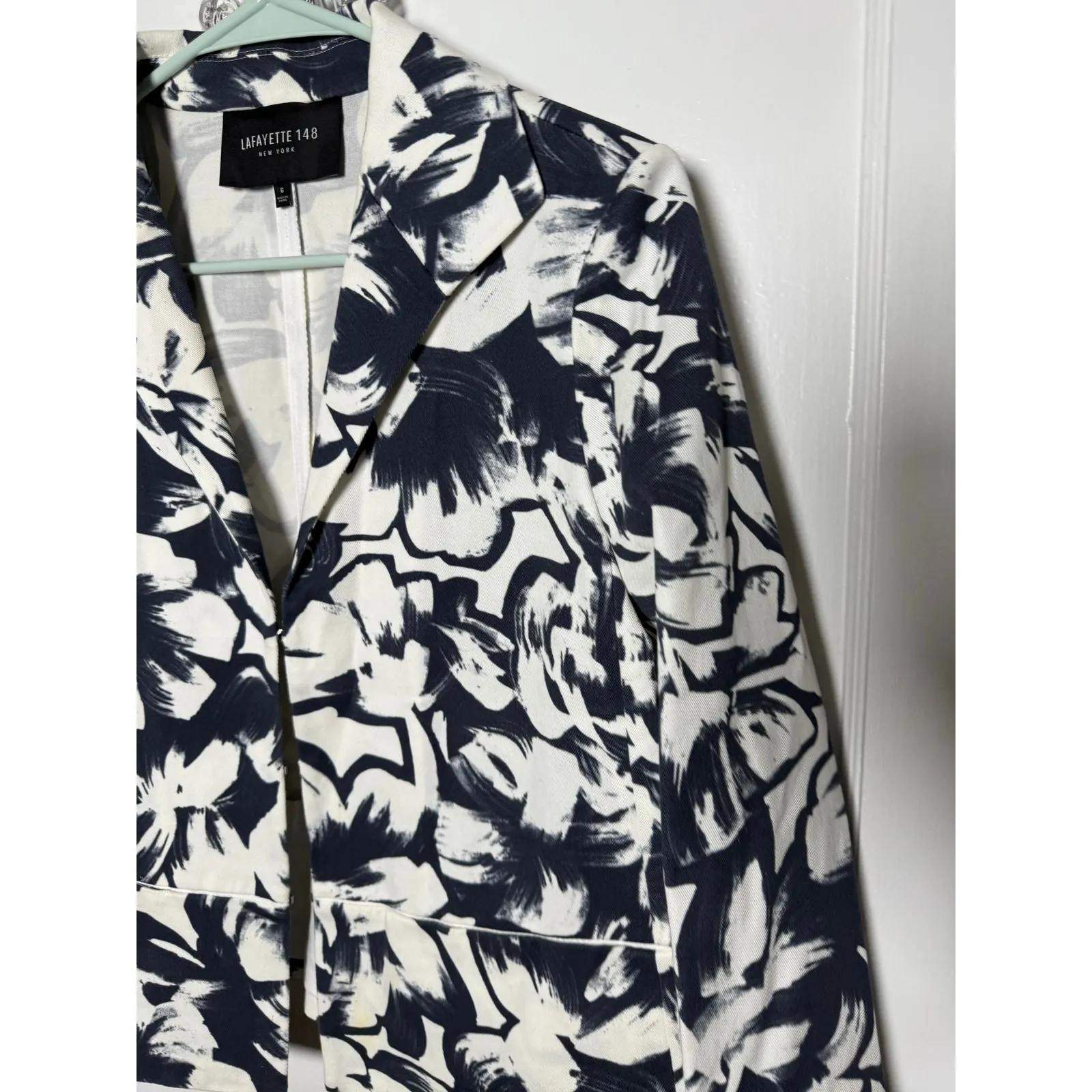 Lafayette 148 Navy Blue White Dressy Jacket Blazer Designer Women's Size 6 - Image 4